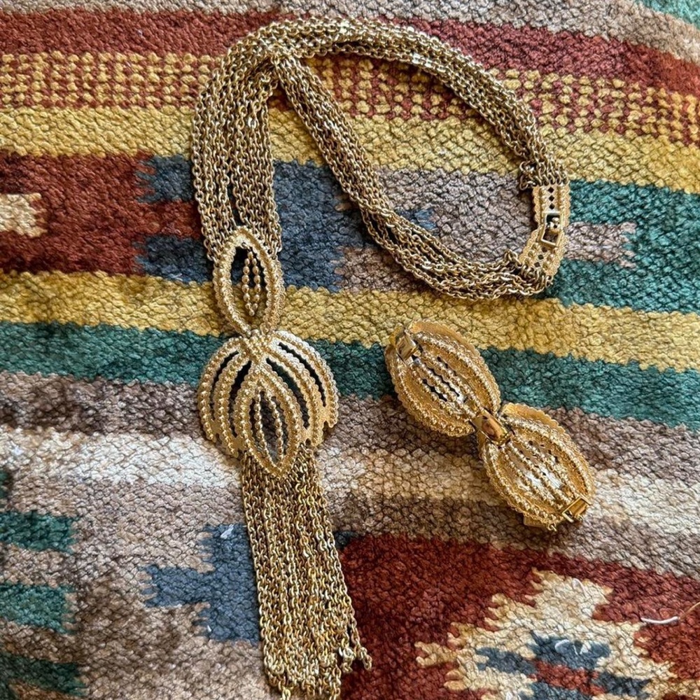 Vintage 1970's Monet Estruscan Fringe Set Roman Revival Inspired